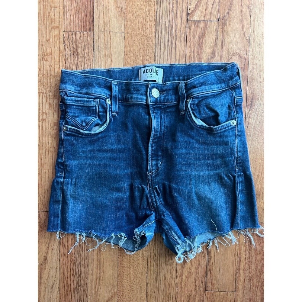 Agolde Women's 28 Shorts Blue Denim Stretch Cutoff Distressed 2" Inseam